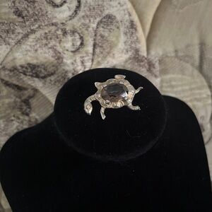 Turtle Brooch with Smokey Quartz Gemstone